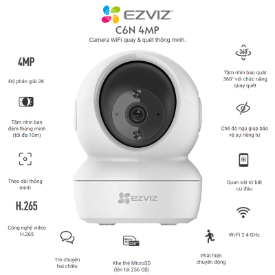 Camera IP Wifi EZVIZ C6N 4MP Full HD, Xoay 360 Độ, Đàm Thoại 2 Chiều, Độ phân giải 2K